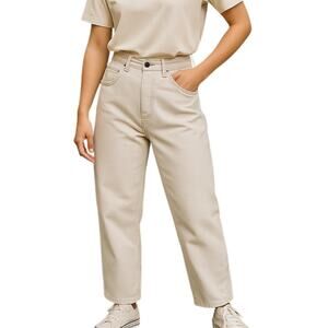 Blank NYC Ivory Painter’s Denim High Rise Crop Straight Jeans Gold Trim Size 28